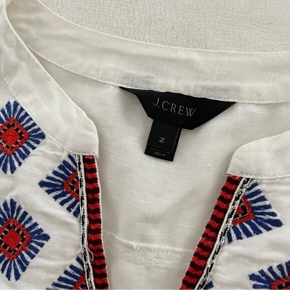 J. Crew Sunburst Embroidered Boho Linen Sleeveless Blouse, Size 2 - Picture 8 of 15